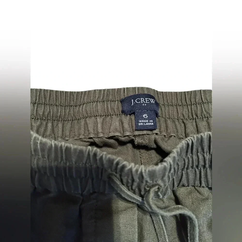 J.Crew Women Linen Blend Pants Green Size 6 Cropped Cuffed Hems BOHO Comfy - Picture 3 of 5